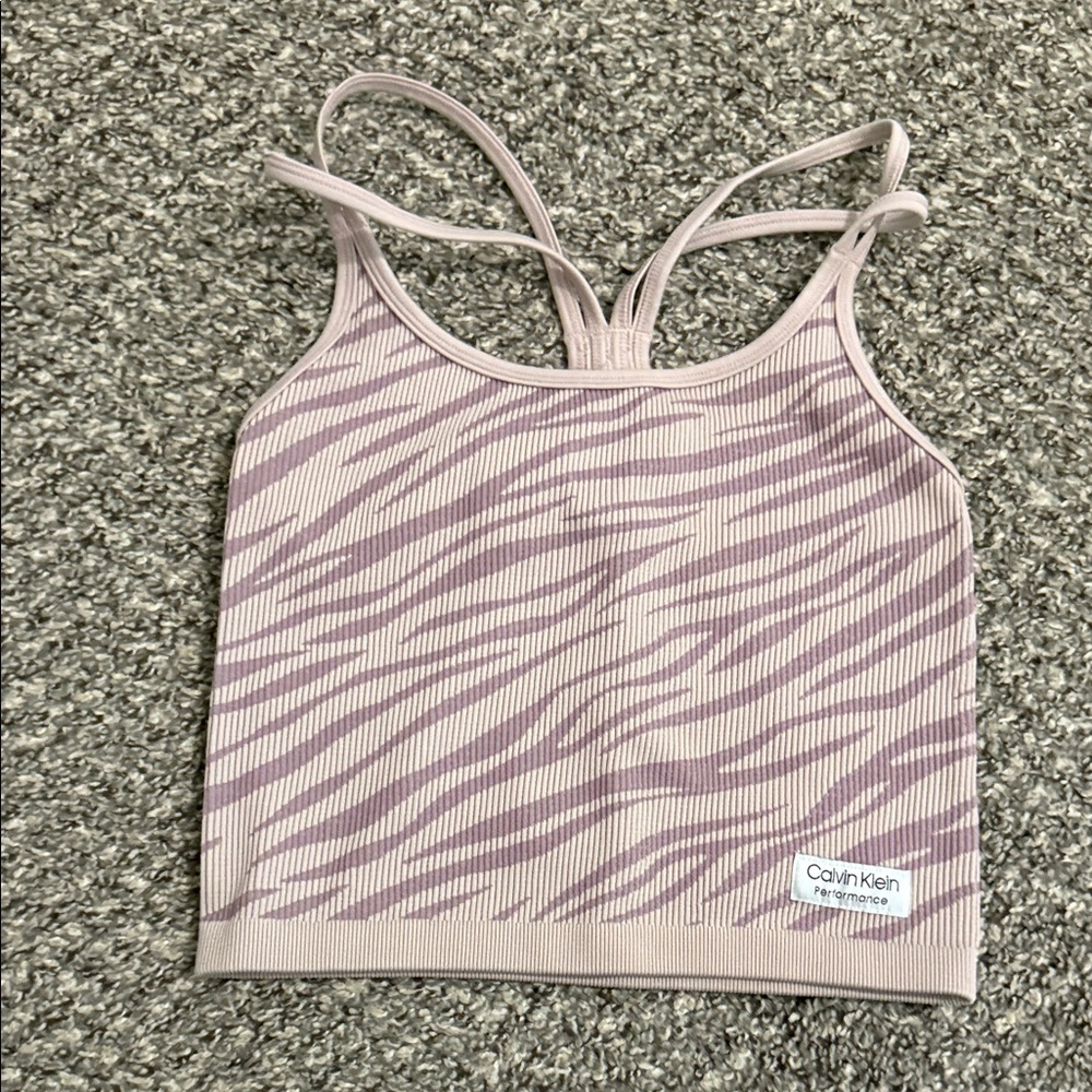 Calvin Klein Light Purple and Cream Striped Crop Top